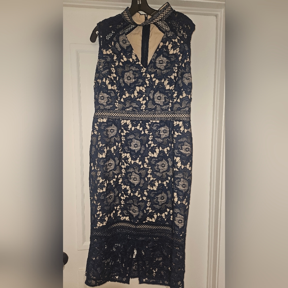 Cooper ST Floral Lace Midi Dress in Navy